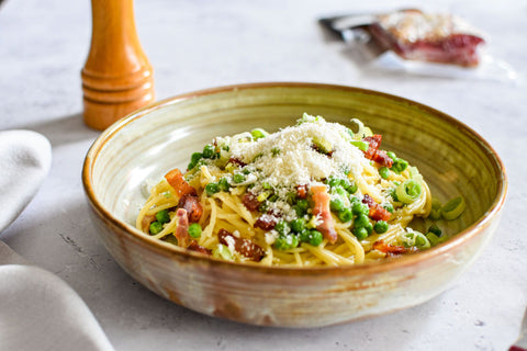 Pasta Carbonara  met Pancetta & Doperwt